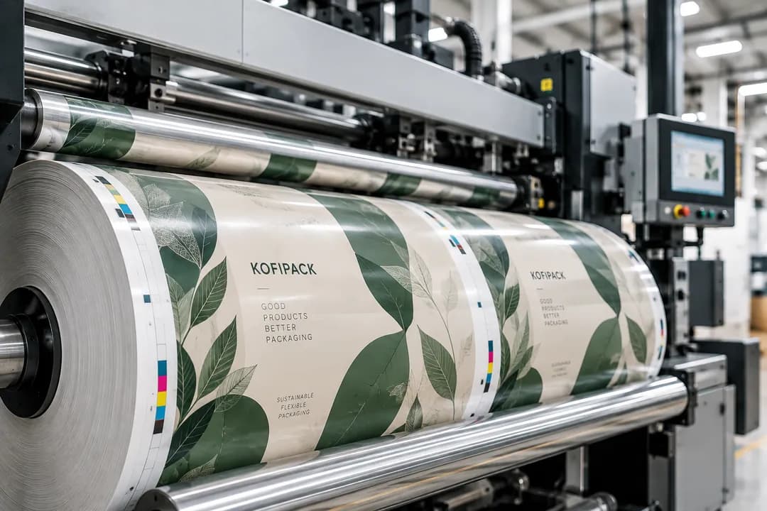 Tiskový stroj s rolí potištěné fólie Kofipack